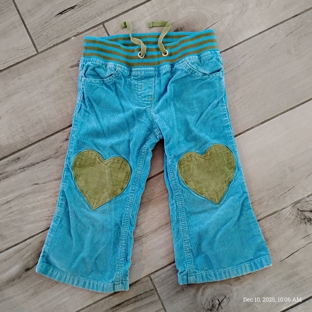 Boden Blue Corduroy Pants with Green Heart Accents